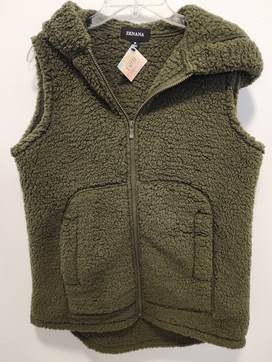 Zenana Outfitters Tops - Zenana Olive Green Sherpa High/Low Zip Vest Women's Size Medium